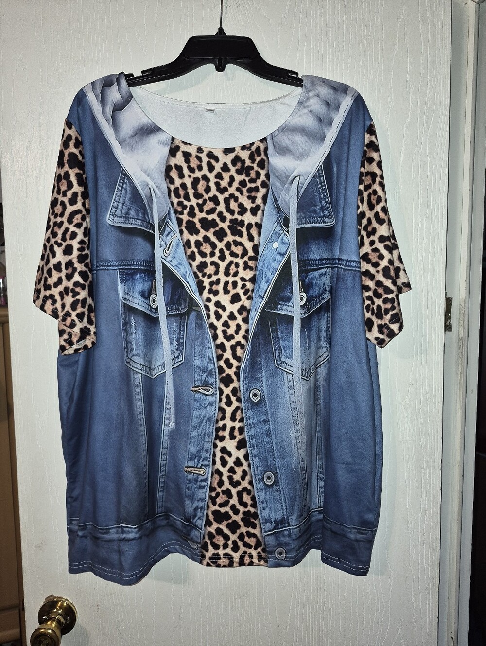 Leopard Print with Faux Denim Jacket Print